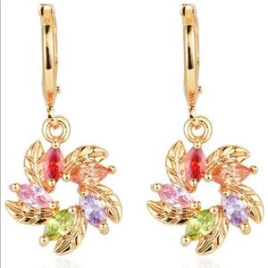 Multi-Colored Flower Gold Earrings